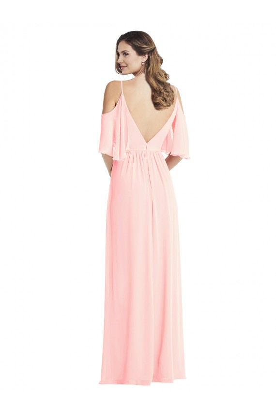 Long Cold Shoulder Soft Chiffon Pink A-Line Semi Formal Evening Dress / Bridesmaid Dress Edmonton