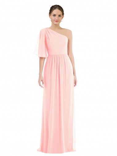 Long Bell Sleeves Soft Chiffon Pink A-Line Semi Formal Evening Dress / Bridesmaid Dress Edmonton