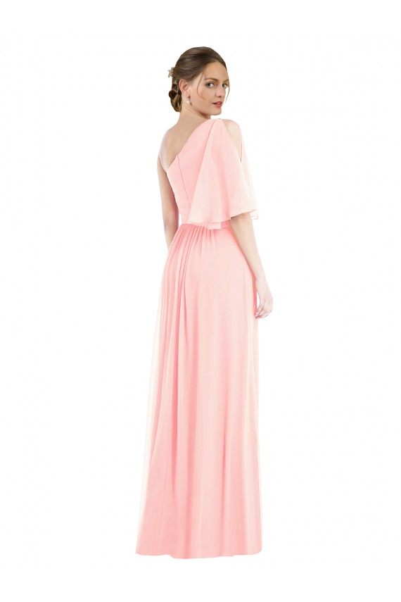 Long Bell Sleeves Soft Chiffon Pink A-Line Semi Formal Evening Dress / Bridesmaid Dress Edmonton