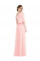 Long Bell Sleeves Soft Chiffon Pink A-Line Semi Formal Evening Dress / Bridesmaid Dress Edmonton