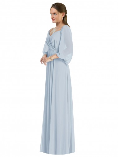 Long Puff Sleeves Soft Chiffon Sea Glass A-Line Formal Evening Gown / Bridesmaid Dress Edmonton