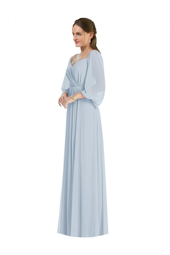 Long Puff Sleeves Soft Chiffon Sea Glass A-Line Formal Evening Gown / Bridesmaid Dress Edmonton