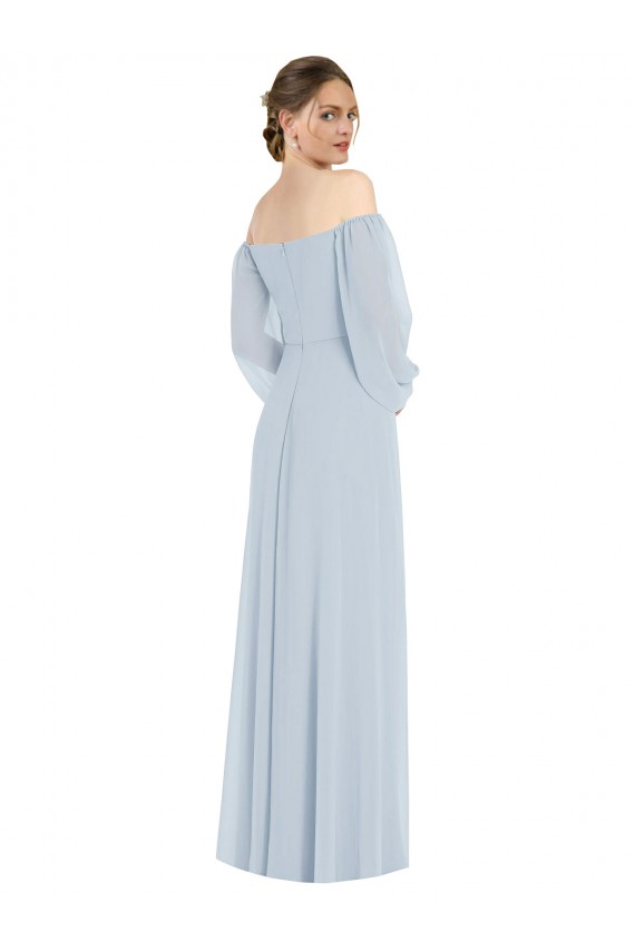 Long Puff Sleeves Soft Chiffon Sea Glass A-Line Formal Evening Gown / Bridesmaid Dress Edmonton