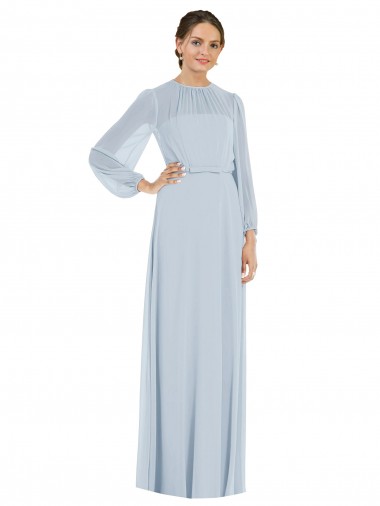 Long Puff Sleeves Soft Chiffon Sea Glass Strapless A-Line Formal Evening Gown / Bridesmaid Dress Edmonton