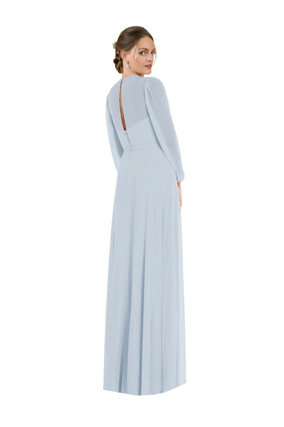 Long Puff Sleeves Soft Chiffon Sea Glass Strapless A-Line Formal Evening Gown / Bridesmaid Dress Edmonton