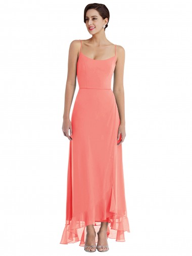 Long Sleeveless Soft Chiffon Coral A-Line High Low Bridesmaid Dress Edmonton