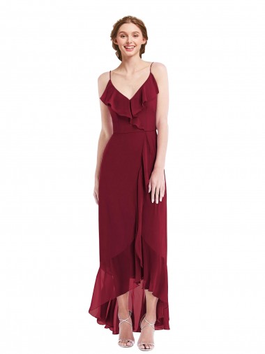 Long Sleeveless Soft Chiffon Burgundy A-Line High Low Evening Gown / Bridesmaid Dress Edmonton
