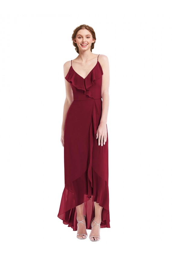 Long Sleeveless Soft Chiffon Burgundy A-Line High Low Evening Gown / Bridesmaid Dress Edmonton