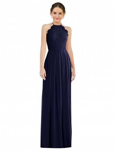 Long Sleeveless Soft Chiffon Dark Navy A-Line Semi Formal Evening Dress / Bridesmaid Dress Edmonton