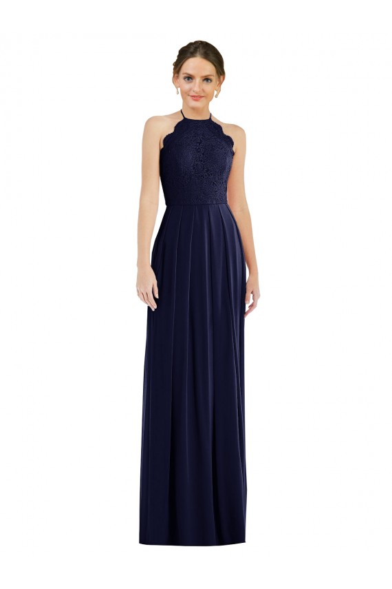 Long Sleeveless Soft Chiffon Dark Navy A-Line Semi Formal Evening Dress / Bridesmaid Dress Edmonton