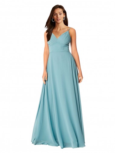 Long Sleeveless Soft Chiffon Turquoise A-Line Bridesmaid Dress Edmonton