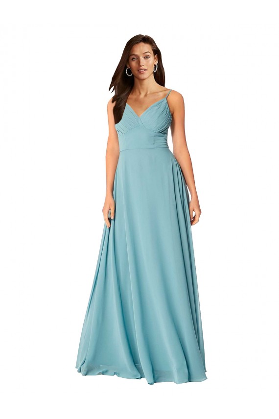 Long Sleeveless Soft Chiffon Turquoise A-Line Bridesmaid Dress Edmonton