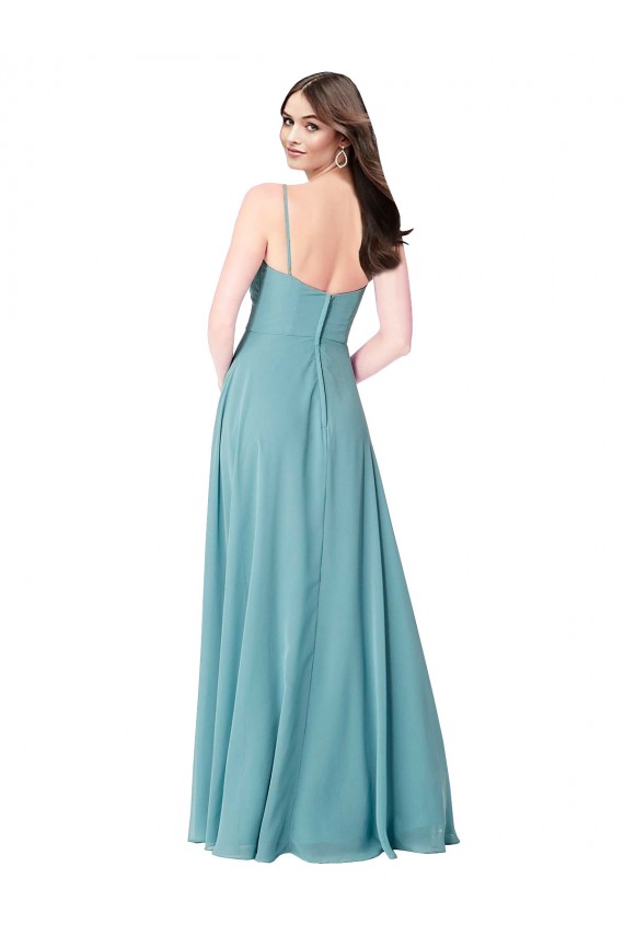Long Sleeveless Soft Chiffon Turquoise A-Line Bridesmaid Dress Edmonton