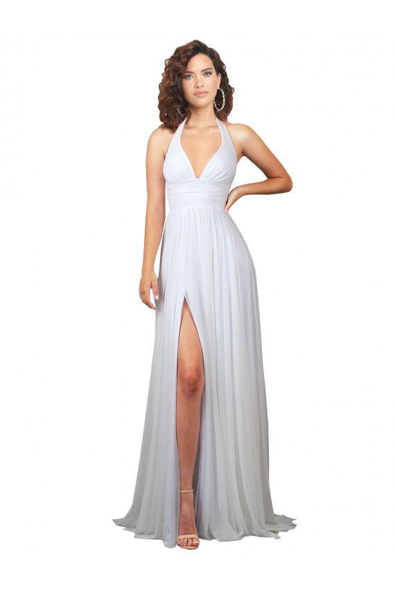 Sweep Train Sleeveless Soft Chiffon White A-Line Semi Formal Evening Dress / Bridesmaid Dress Edmonton