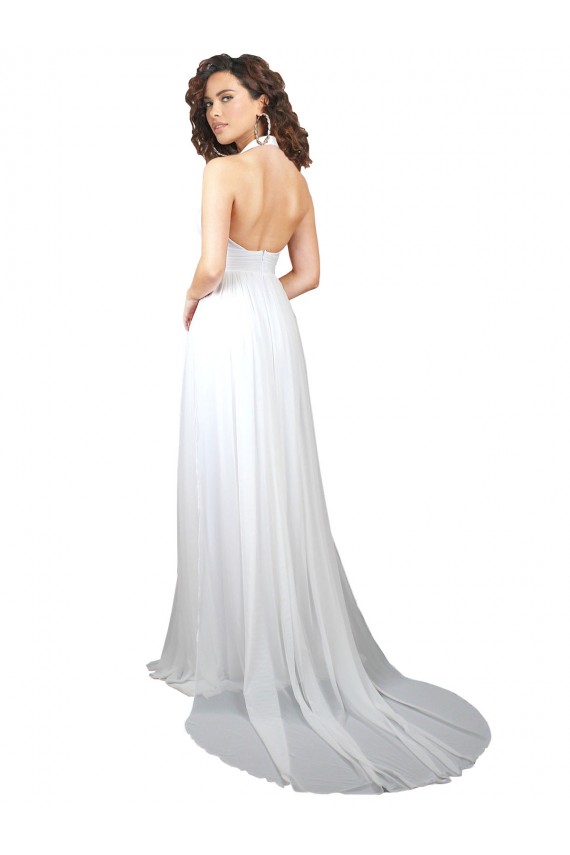Sweep Train Sleeveless Soft Chiffon White A-Line Semi Formal Evening Dress / Bridesmaid Dress Edmonton
