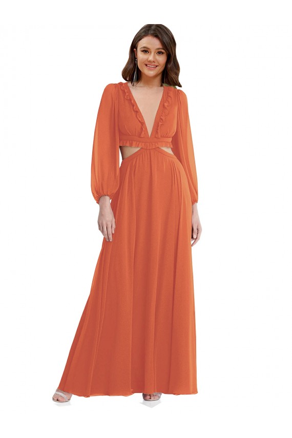 Long Long Sleeves Soft Chiffon Firecracker A-Line High Low Evening Gown / Bridesmaid Dress Edmonton