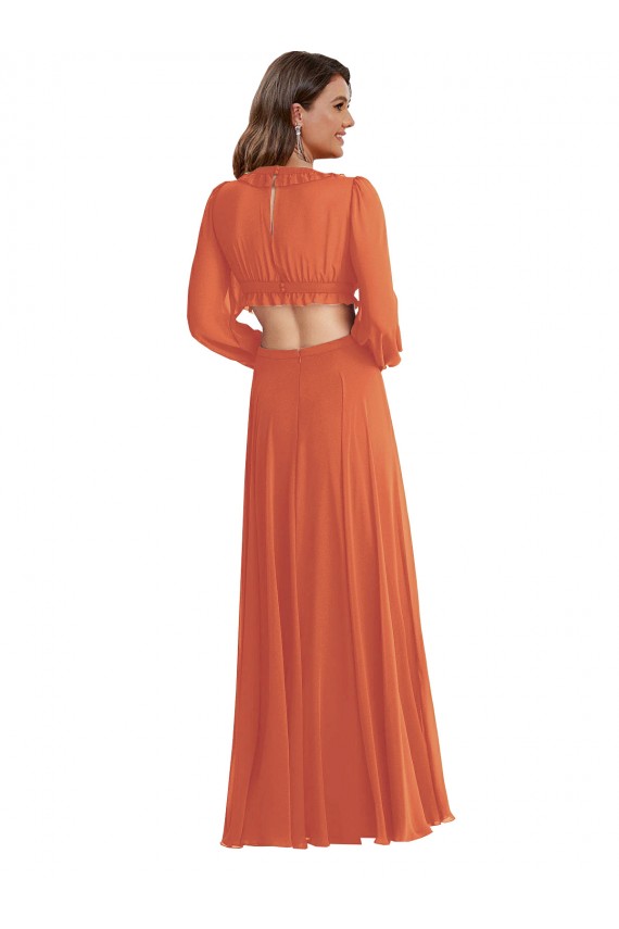 Long Long Sleeves Soft Chiffon Firecracker A-Line High Low Evening Gown / Bridesmaid Dress Edmonton
