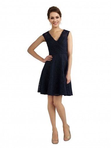 Knee Length Sleeveless Lace Dark Navy A-Line Bridesmaid Dress / Evening Dress Edmonton