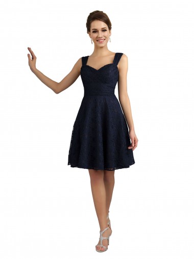 Knee Length Sleeveless Lace Dark Navy A-Line Bridesmaid Dresses Edmonton