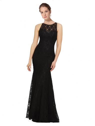 Long Sleeveless Lace Black Sheath Bridesmaid Dress Edmonton