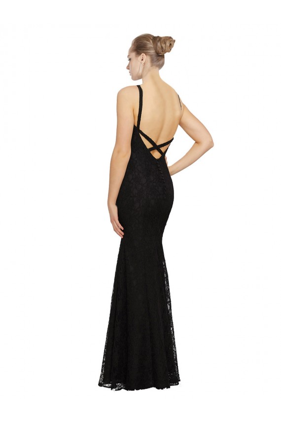 Long Sleeveless Lace Black Sheath Bridesmaid Dress Edmonton