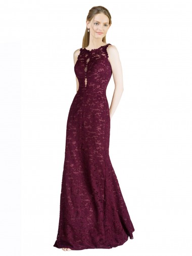 Long Sleeveless Lace Burgundy Gold A-Line Prom Dress / Bridesmaid Dress Edmonton