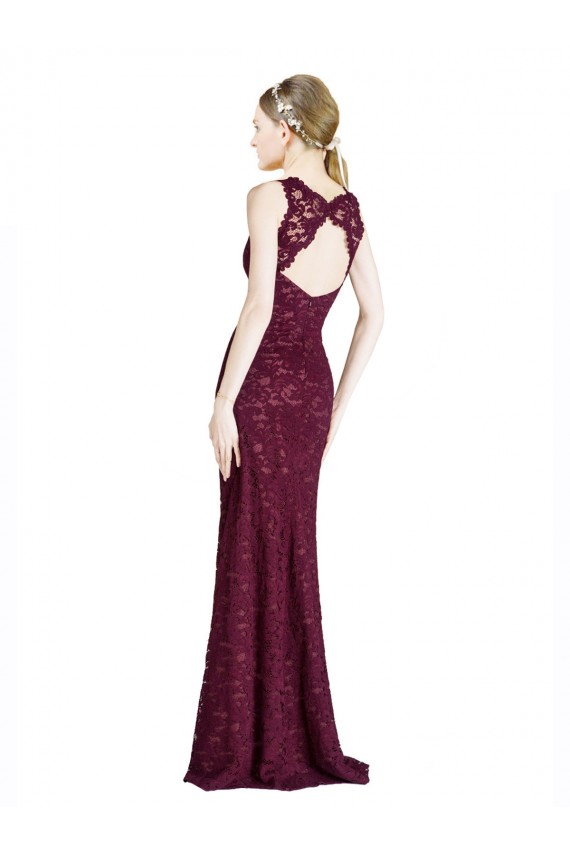 Long Sleeveless Lace Burgundy Gold A-Line Prom Dress / Bridesmaid Dress Edmonton