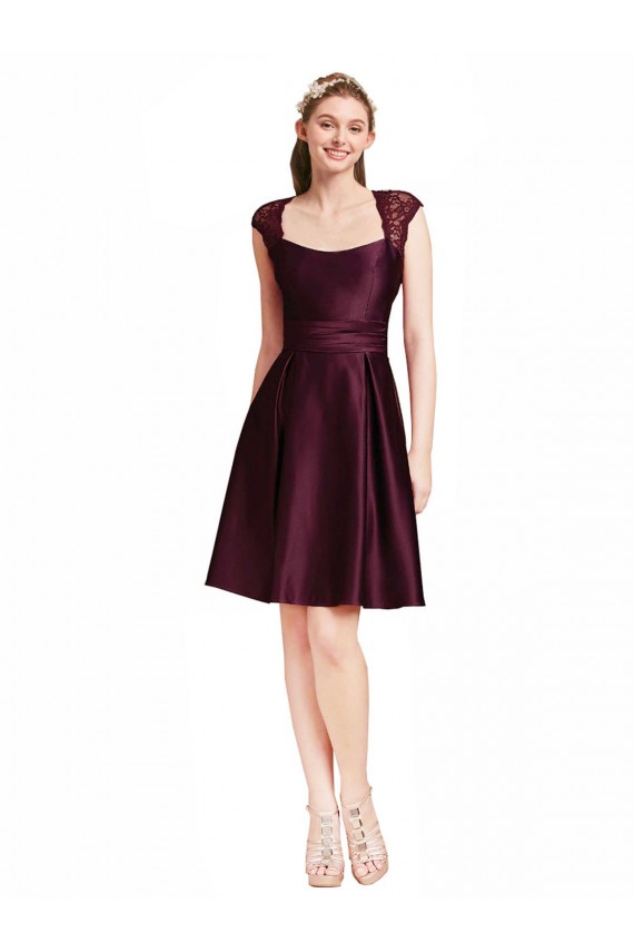 Knee Length Sleeveless Satin & Lace Grape A-Line Bridesmaid Dress Edmonton