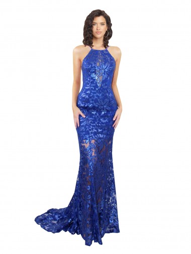 Long Sleeveless Lace Royal Blue Mermaid Semi Formal Evening Dress / Prom Dress / Bridesmaid Dress Edmonton