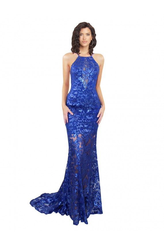 Long Sleeveless Lace Royal Blue Mermaid Semi Formal Evening Dress / Prom Dress / Bridesmaid Dress Edmonton