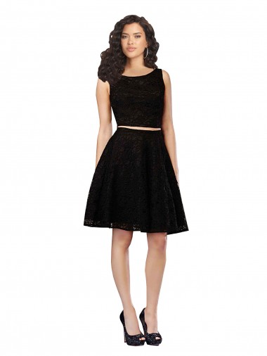 Knee Length Sleeveless Lace Black A-Line Bridesmaid Dress Edmonton