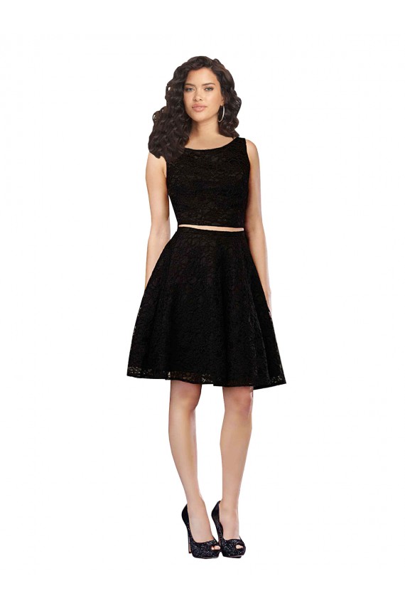 Knee Length Sleeveless Lace Black A-Line Bridesmaid Dress Edmonton
