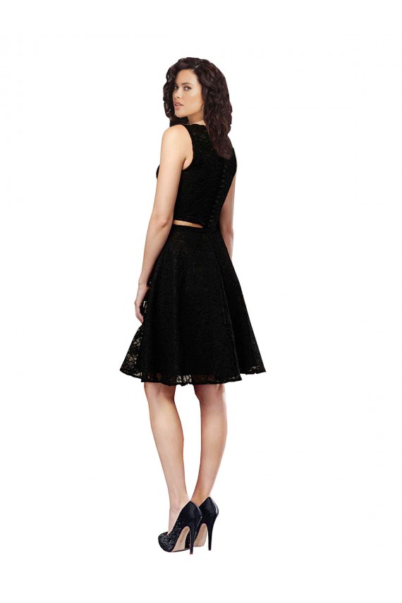 Knee Length Sleeveless Lace Black A-Line Bridesmaid Dress Edmonton