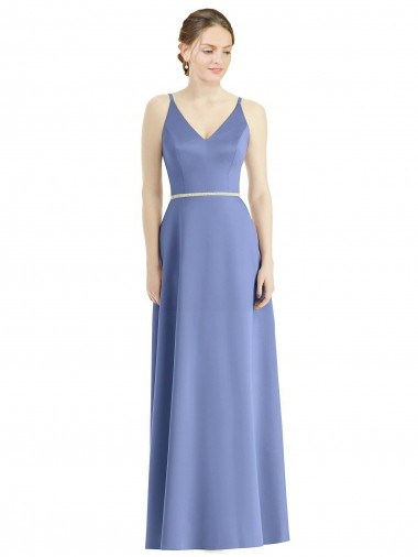 Long Sleeveless Satin Periwinkle A-Line Bridesmaid Dress Edmonton
