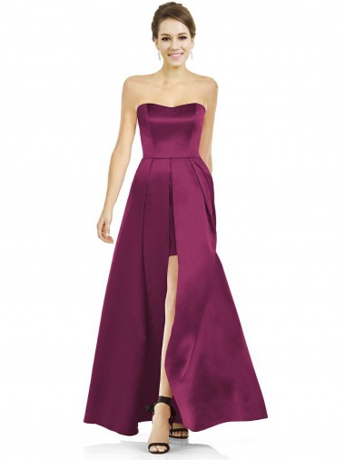 Long Sleeveless Satin Merlot A-Line Bridesmaid Dress Edmonton