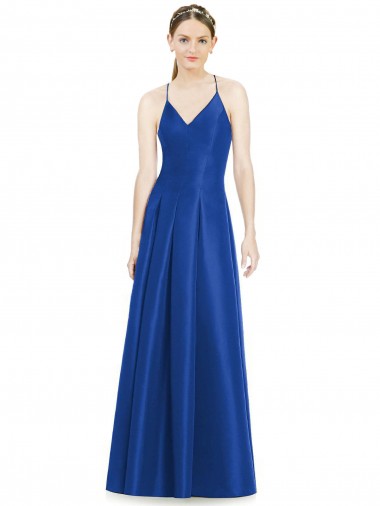 Long Sleeveless Satin Royal Blue A-Line Bridesmaid Dress Edmonton