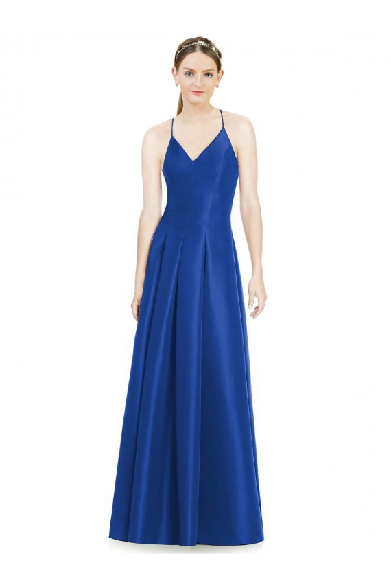 Long Sleeveless Satin Royal Blue A-Line Bridesmaid Dress Edmonton