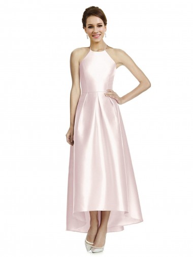 Long Sleeveless Satin Pink A-Line High Low Bridesmaid Dress Edmonton