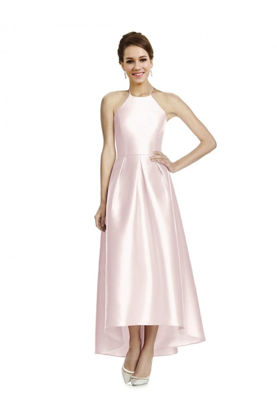Long Sleeveless Satin Pink A-Line High Low Bridesmaid Dress Edmonton