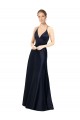 Long Sleeveless Satin Dark Navy A-Line Prom Dress / Bridal Party Dress Edmonton