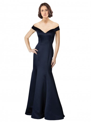 Long Cap Sleeves Satin Dark Navy Mermaid Prom Dress / Bridesmaid Dress Edmonton