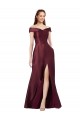 Long Cap Sleeves Satin Burgundy Gold A-Line Black Tie Evening Gown / Prom Dress / Bridesmaid Dress Edmonton