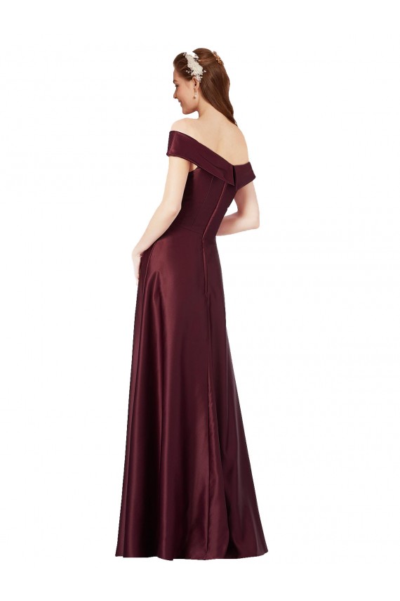 Long Cap Sleeves Satin Burgundy Gold A-Line Black Tie Evening Gown / Prom Dress / Bridesmaid Dress Edmonton