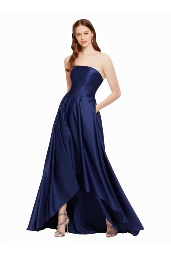 Long Sleeveless Satin Dark Navy A-Line High Low Evening Gown / Prom Dress / Bridesmaid Dress Edmonton