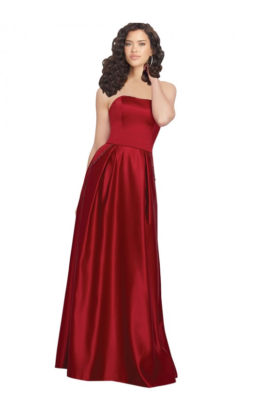 Long Sleeveless Satin Dark Red A-Line Prom Dress / Bridesmaid Dress Edmonton