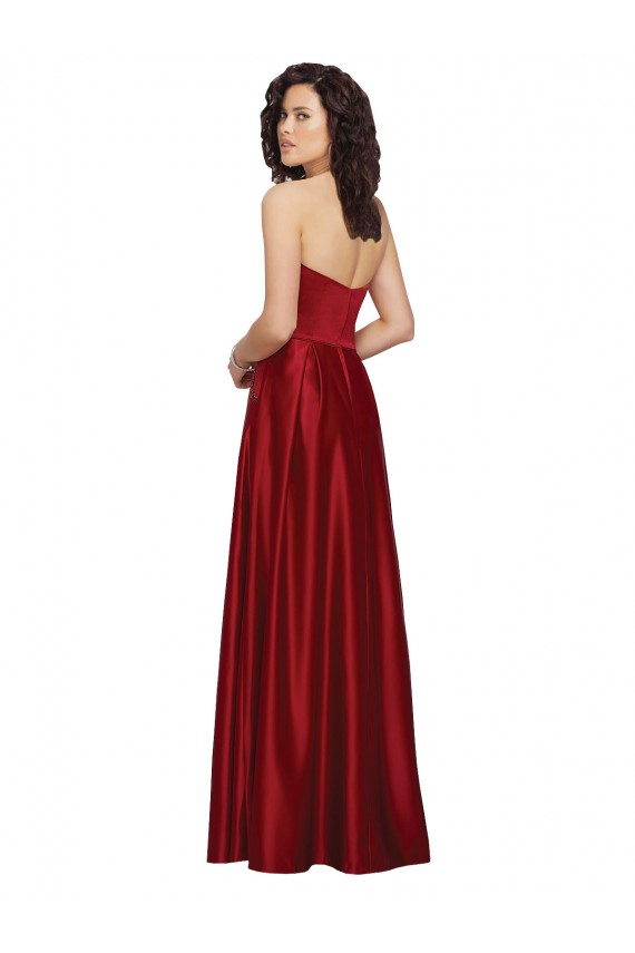 Long Sleeveless Satin Dark Red A-Line Prom Dress / Bridesmaid Dress Edmonton