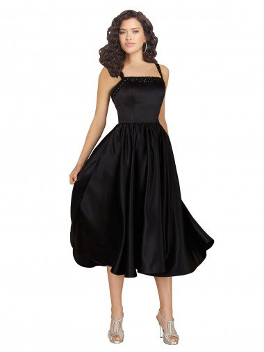 Knee Length Sleeveless Satin Black A-Line Prom Dress / Bridesmaid Dress Edmonton