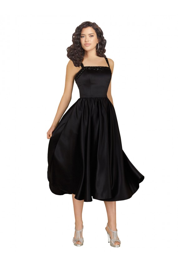 Knee Length Sleeveless Satin Black A-Line Prom Dress / Bridesmaid Dress Edmonton
