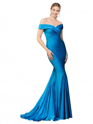 Long Sleeveless Satin Peacock Blue Mermaid Formal Evening Gown / Prom Dress / Bridesmaid Dress Edmonton