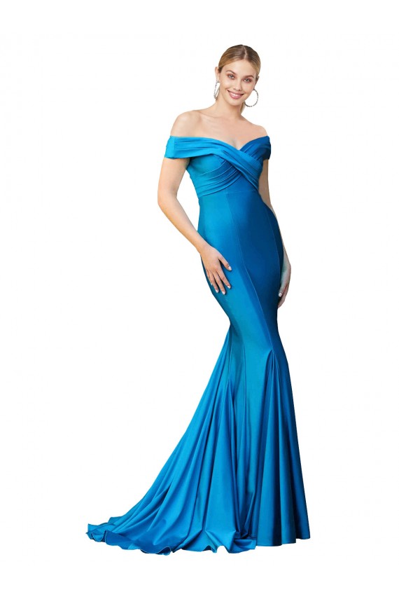 Long Sleeveless Satin Peacock Blue Mermaid Formal Evening Gown / Prom Dress / Bridesmaid Dress Edmonton
